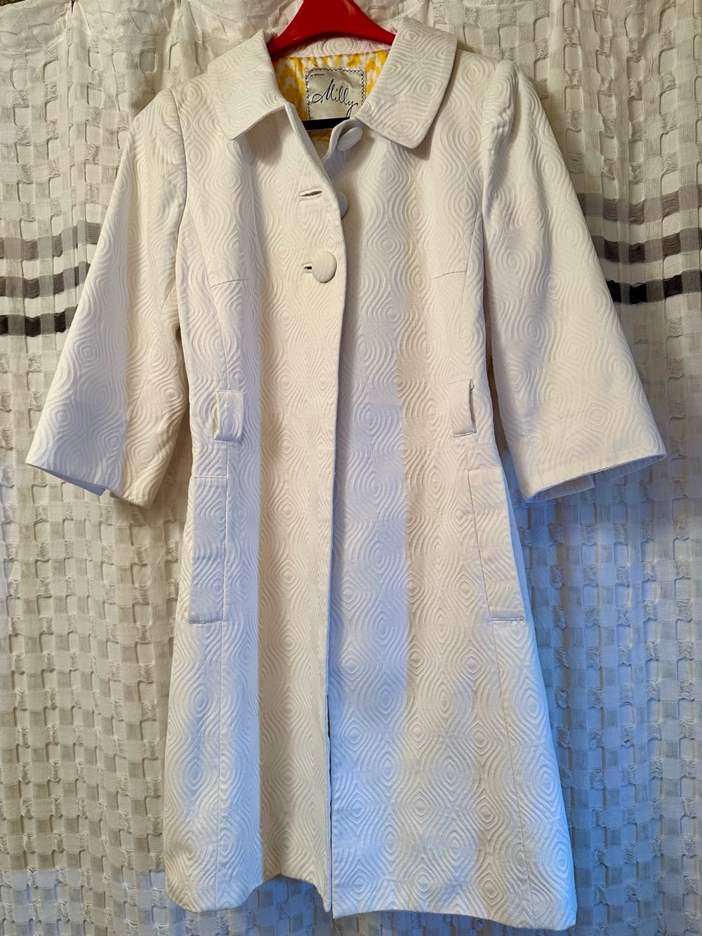 Milly Cream Textured A-Line Trench Coat